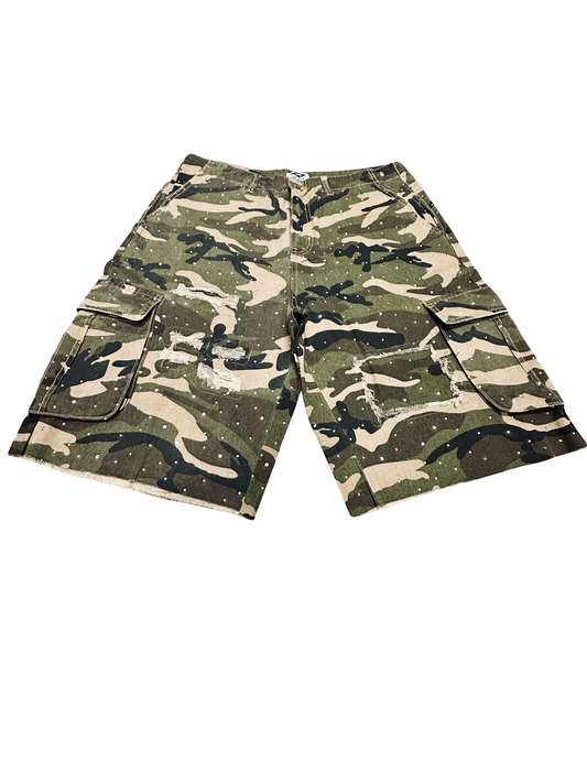 Profit Camo Cargo Shorts w/ Rhinestone